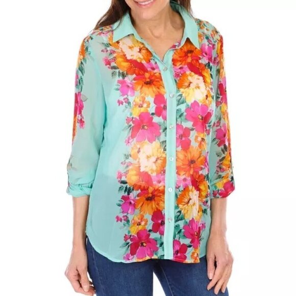 Figueroa & Flower Women's 2 Piece Floral Print Button Down Top - Picture 1 of 7